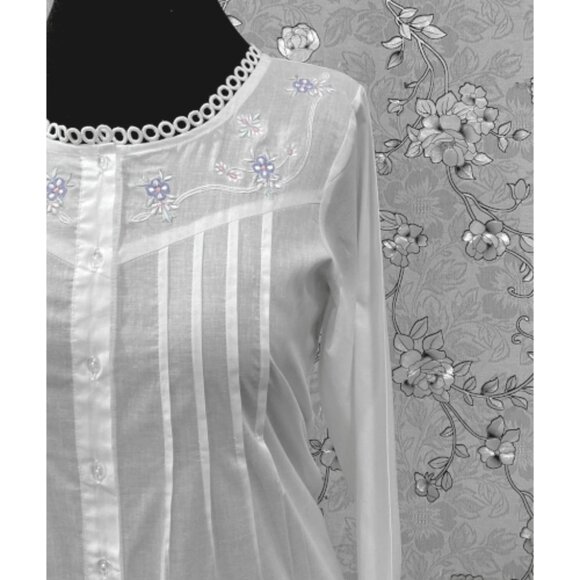 SoieRose SR-1216 Victorian Cotton Nightgown – Embroidered Front & Ruffle Hem - Picture 4 of 8